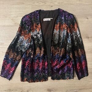 Vintage 80s Sequin Chevron Multicolor Blazer Erica Scott sz small/medium